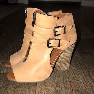 Tan block heel booties